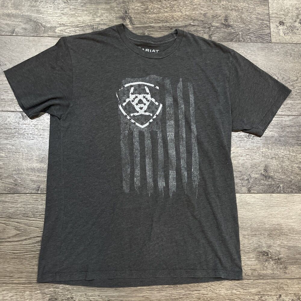 Ariat Gray Vertical Flag Graphic Logo Short Sleeve T-Shirt - Men’s Large